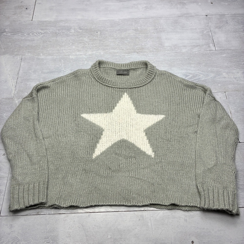 Wooden Ships Star Sweater Womens S/M Sage Green Mohair Wool Blend Oversized Knit